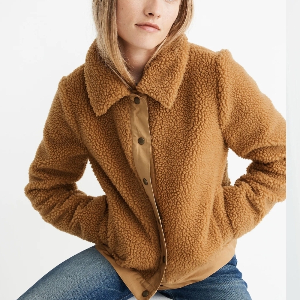 Madewell Women's Camel Sherpa Bomber Jacket